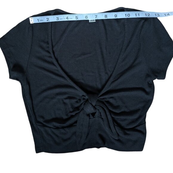 Garage Little V-Neck Black Ribbed Top with Front Bow Tie Women Size Medium - Picture 5 of 6